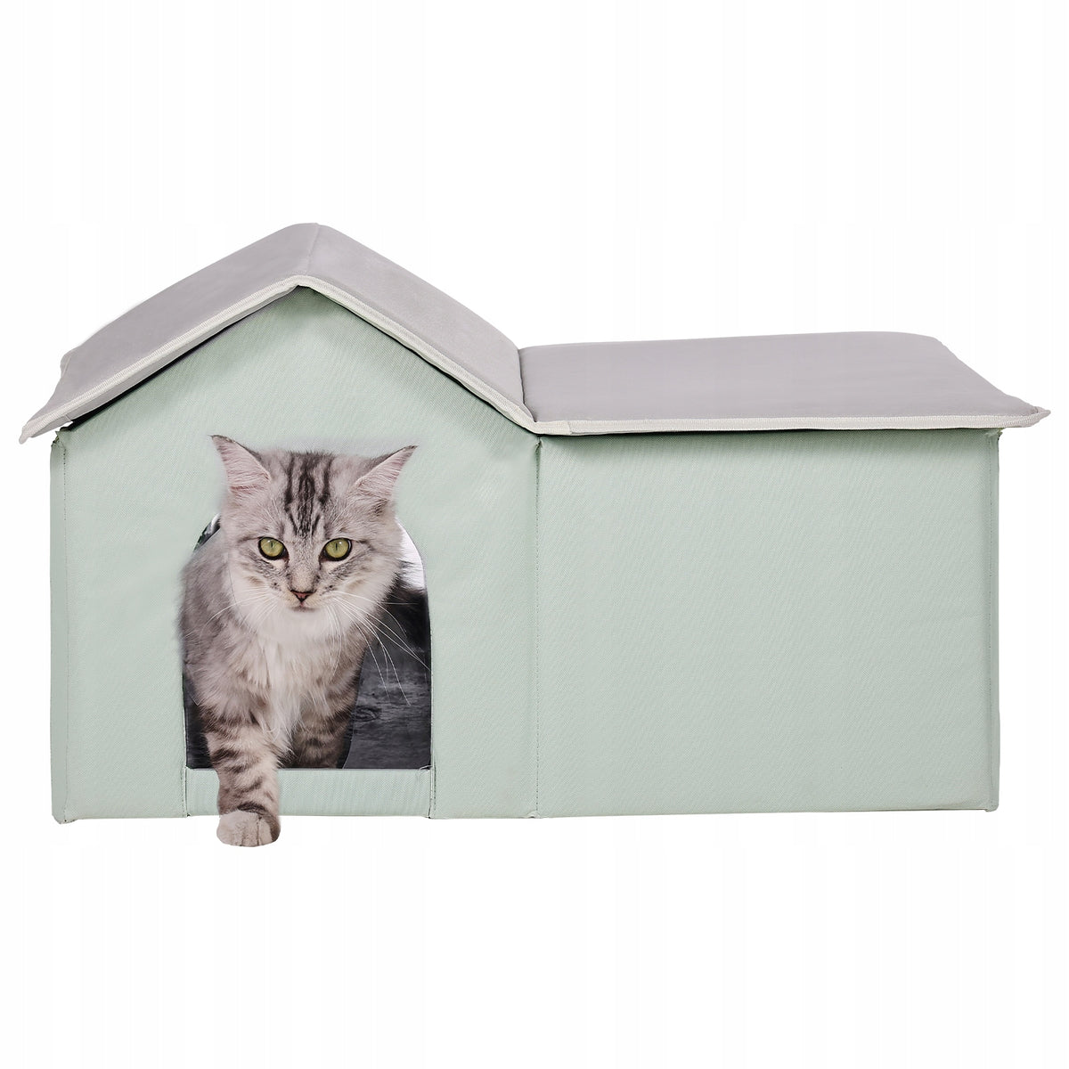 VEVOR Heated Cat House Foldable Kitty Shelter with Heated Pad Green Large Length 67 cm