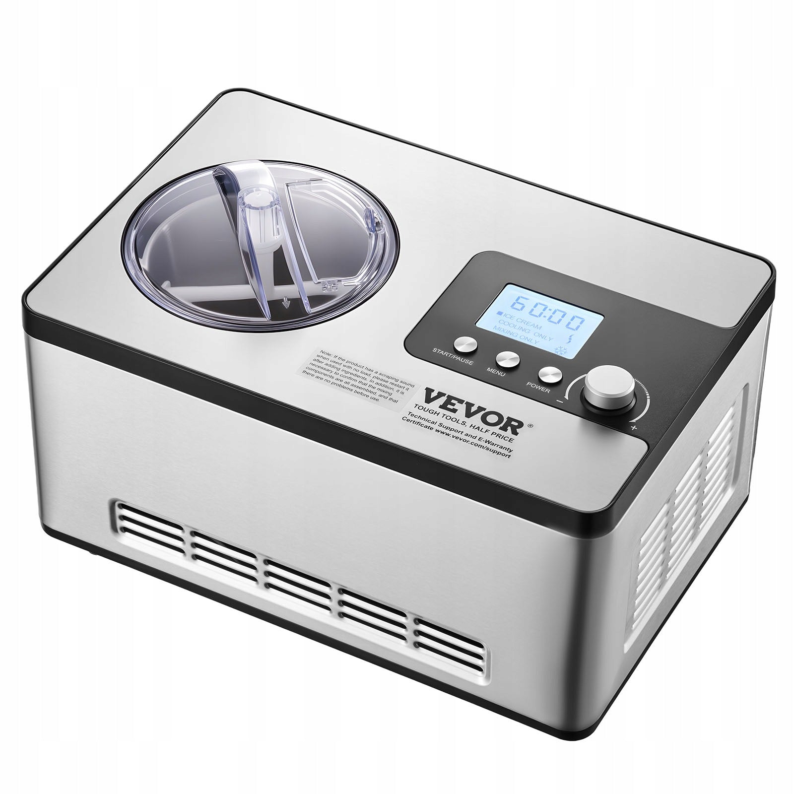 VEVOR Home Compressor Ice Cream Machine Automatic 2L 180W 3 Modes Brand Vevor