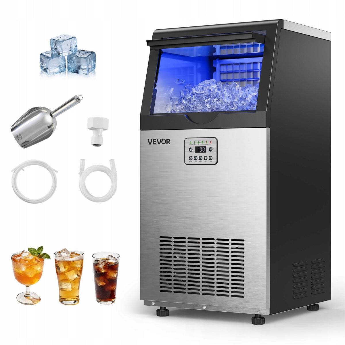 VEVOR Ice Machine 45KG/Day With LED Display For Restaurant