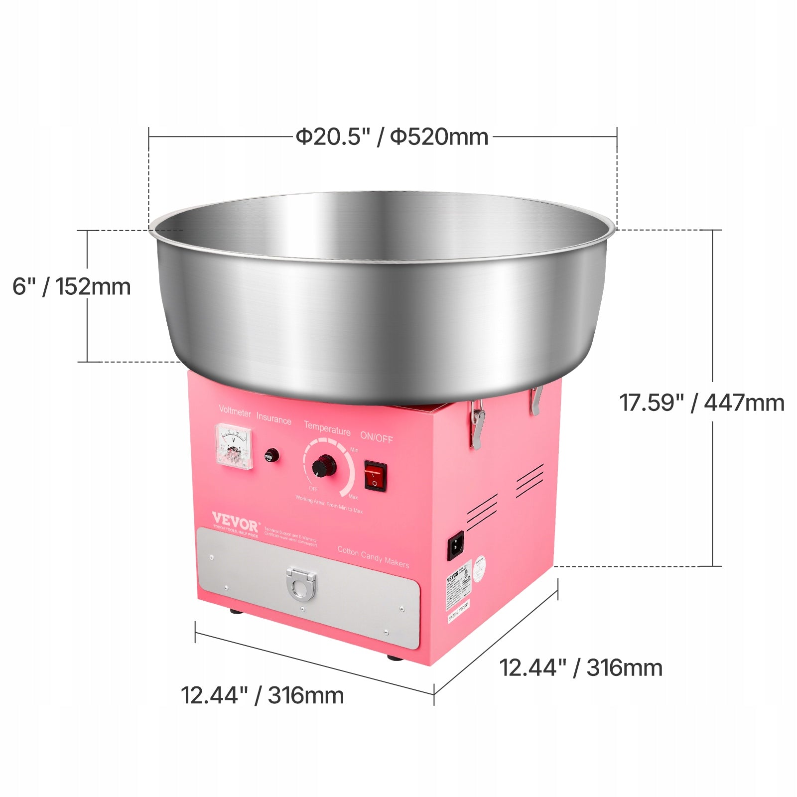 VEVOR Maszyna Do Waty Cukrowej 1000W 52CM Różowa Z Kontrola Temperatury Brand Vevor