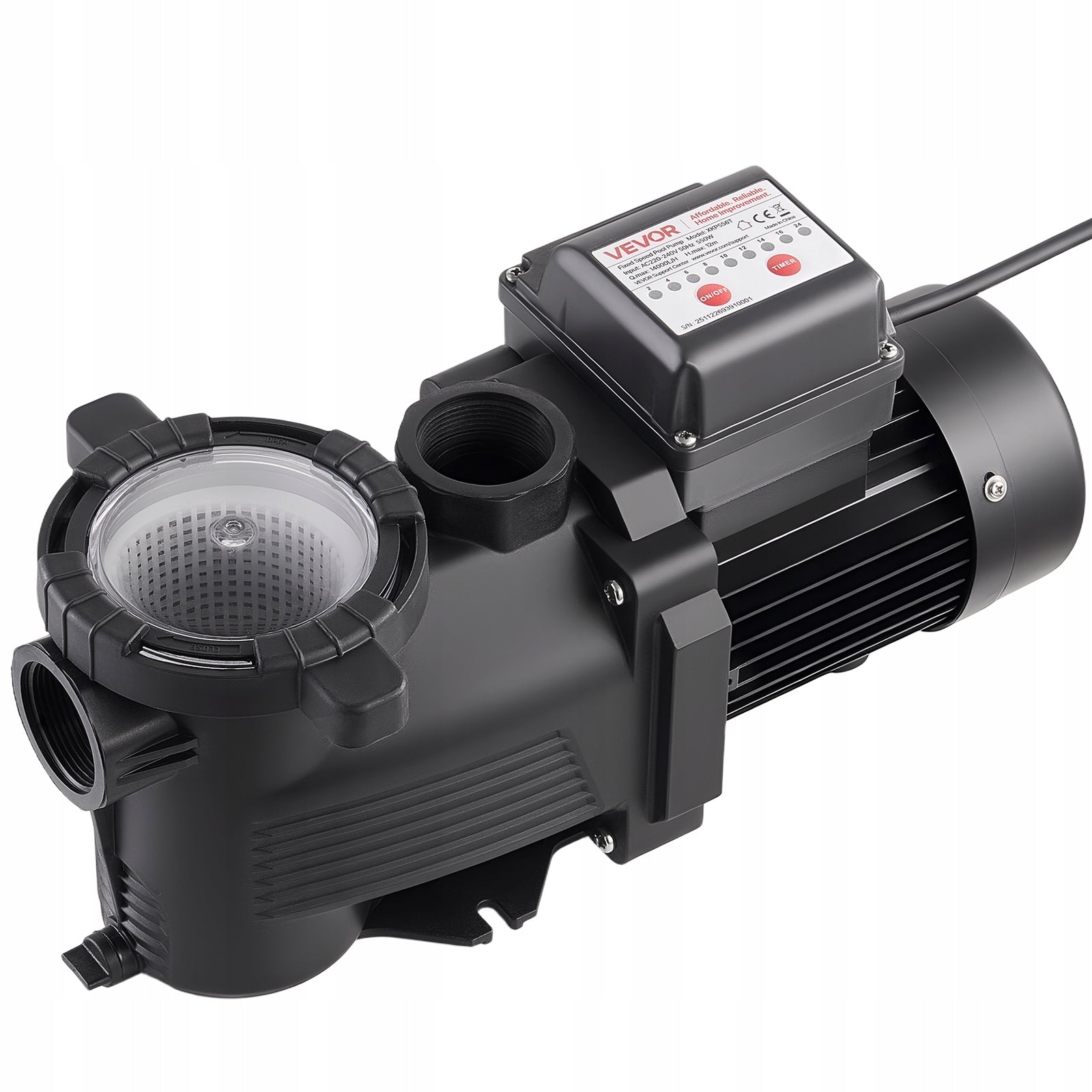 VEVOR Pool Pump 550W 14,000L/H Single Stage With 24-Hour Timer