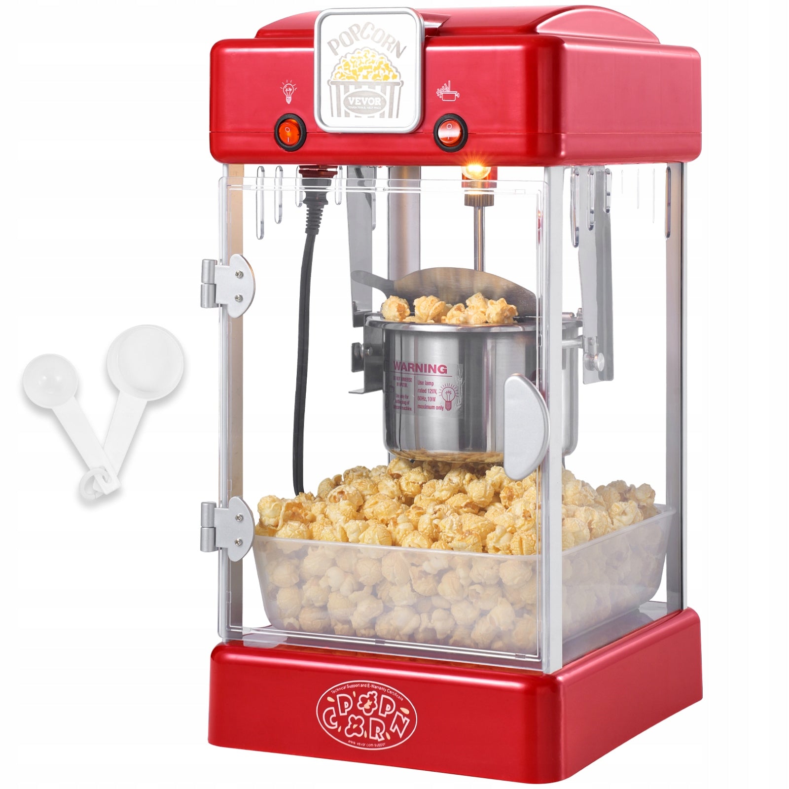 VEVOR Popcorn Machine 300W Ease of Cleaning With Tray Red Dominant color red