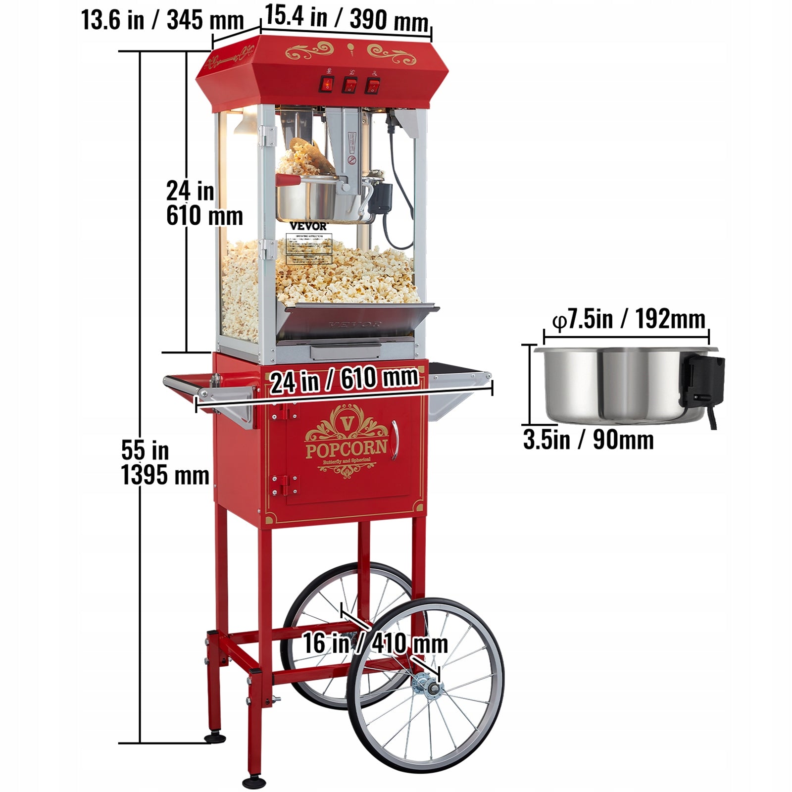 VEVOR Popcorn Machine 850W 227G Ease of Cleaning With Cart Red Manufacturer code CSBMHJ8OZ