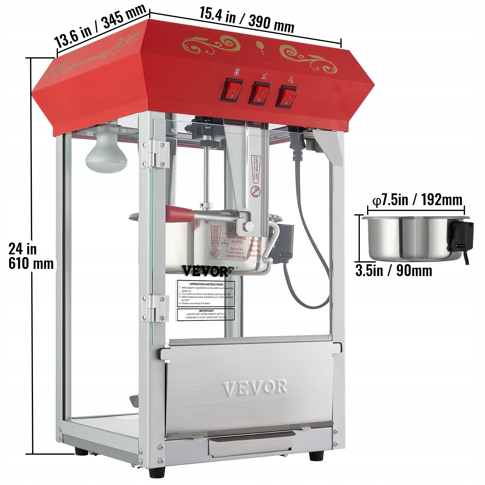 VEVOR Popcorn Machine 850W Capacity 227G On Kitchen Countertop Red Manufacturer code TSBMHJ8OZ85