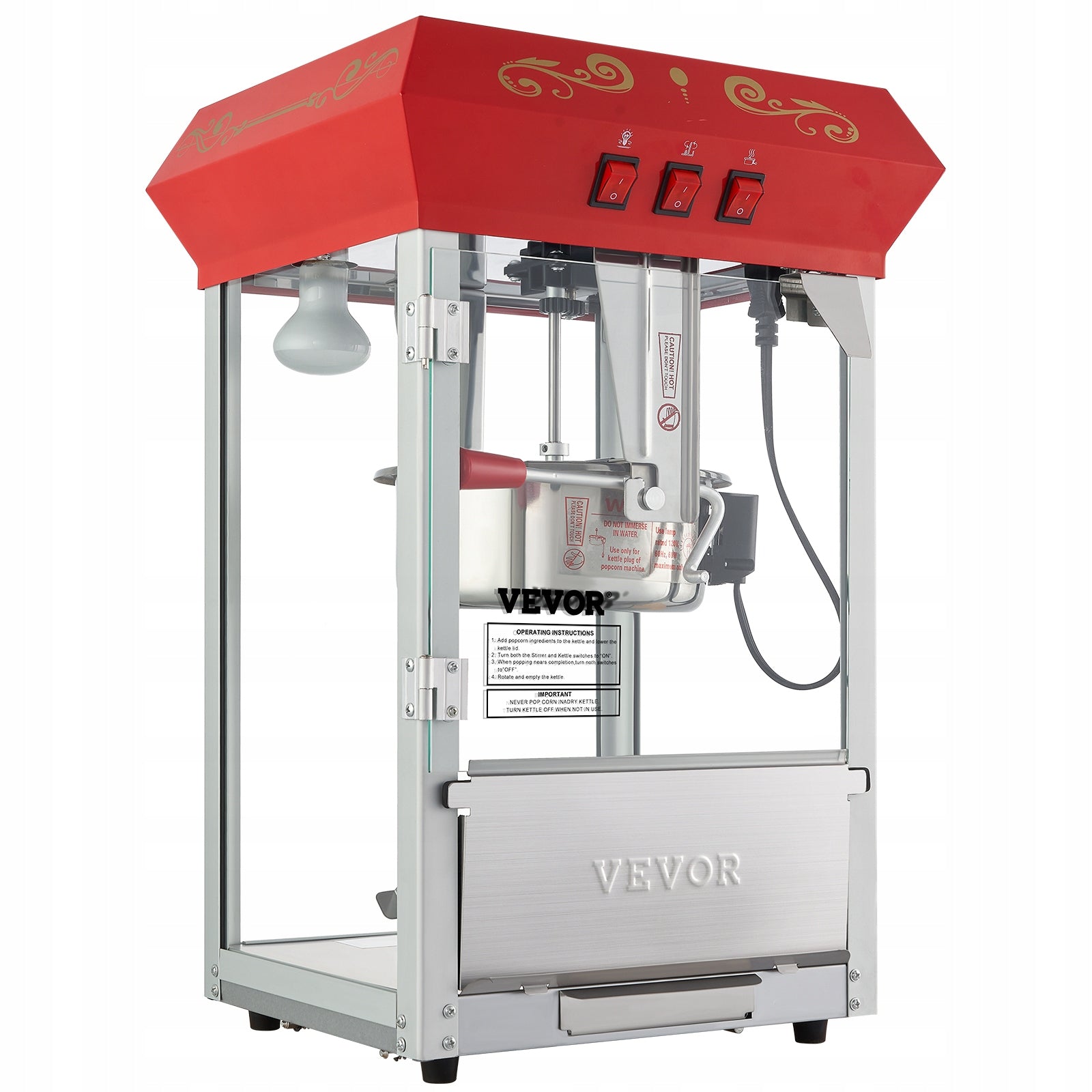 VEVOR Popcorn Machine 850W Capacity 227G On Kitchen Countertop Red
