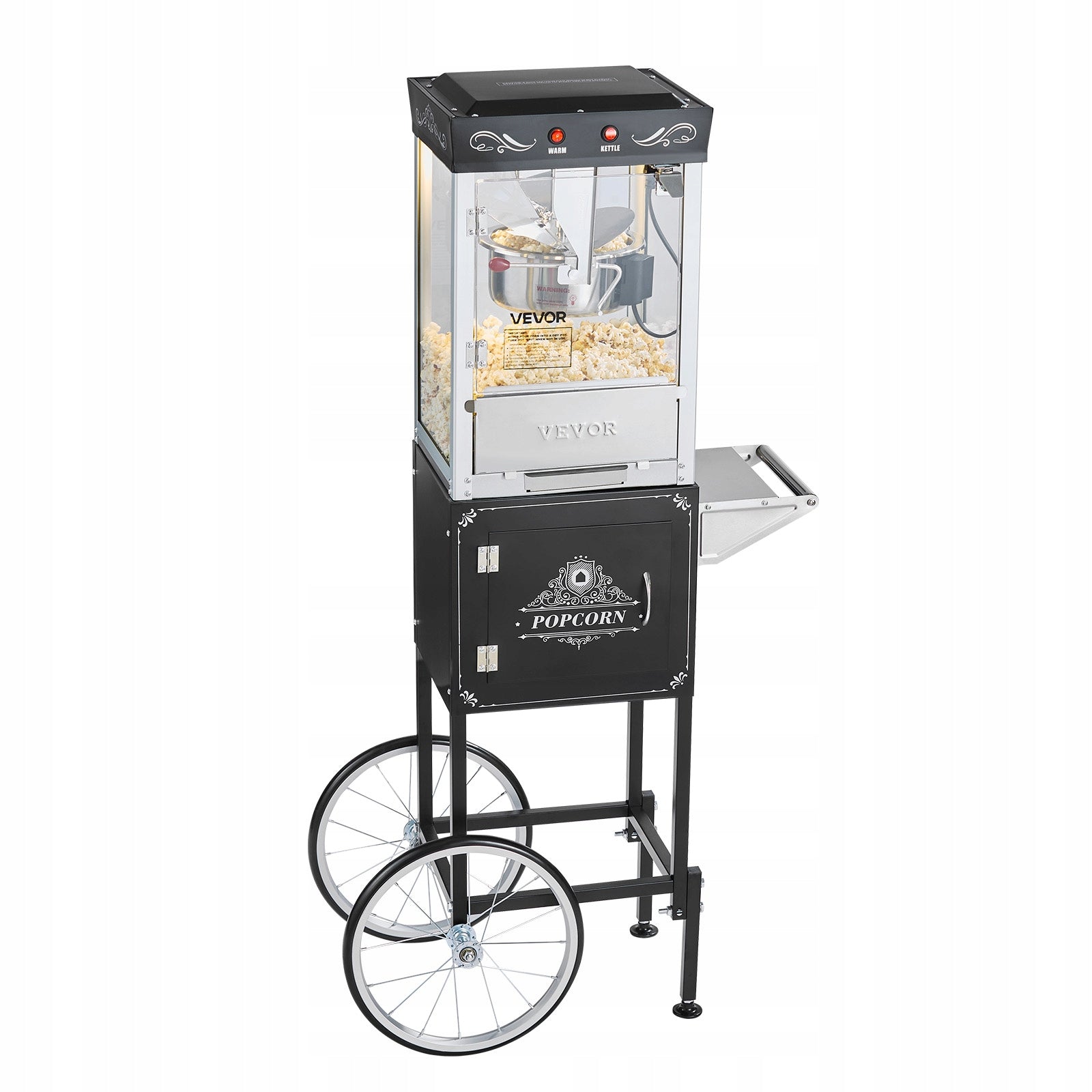 VEVOR Popcorn Machine With Trolley 800W 237ML Black Stainless Steel 304 Brand Vevor