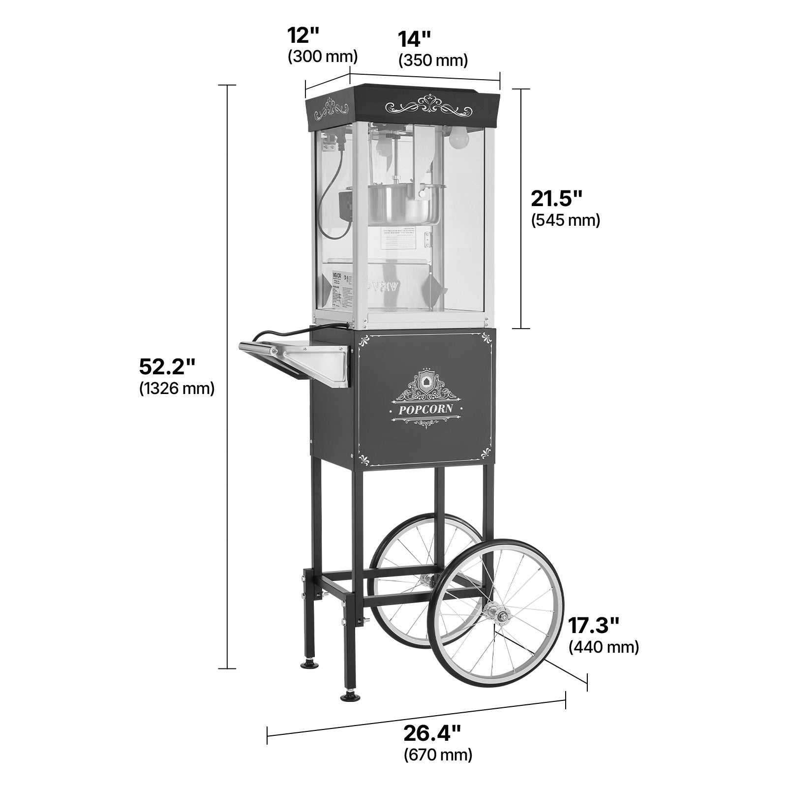 VEVOR Popcorn Machine With Trolley 800W 237ML Black Stainless Steel 304 Manufacturer code CSBMHJHS8OZ