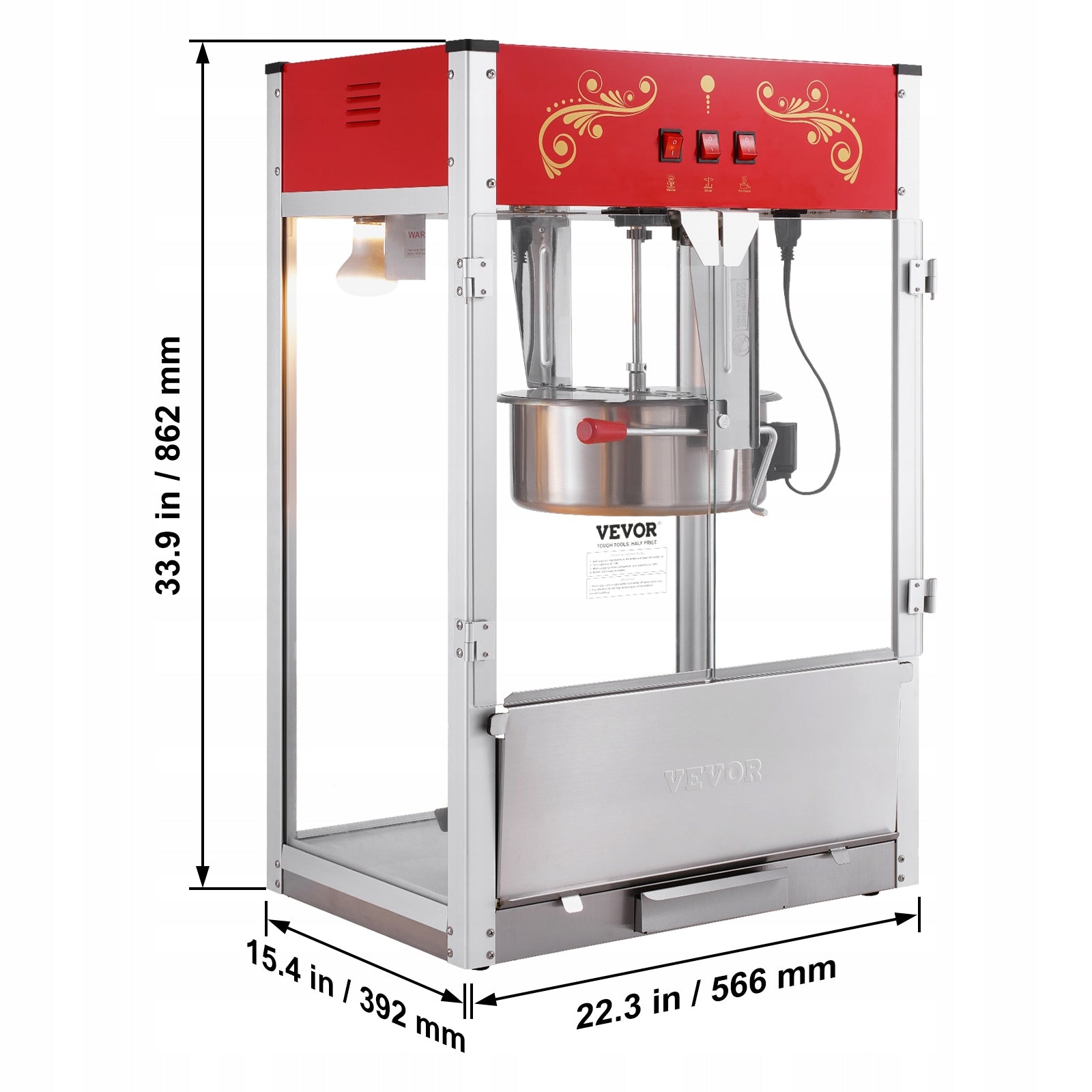 VEVOR Popcorn Popper Machine Countertop Popcorn Maker 1615W 16 Oz Red EAN (GTIN) 197988991861
