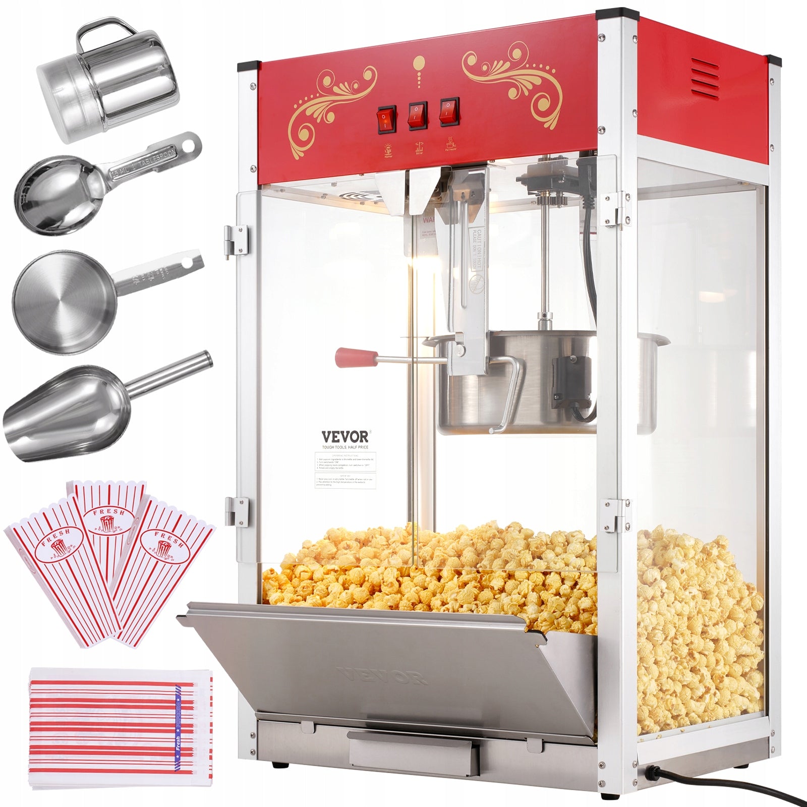 VEVOR Popcorn Popper Machine Countertop Popcorn Maker 1615W 16 Oz Red Manufacturer code TSBMHJ16