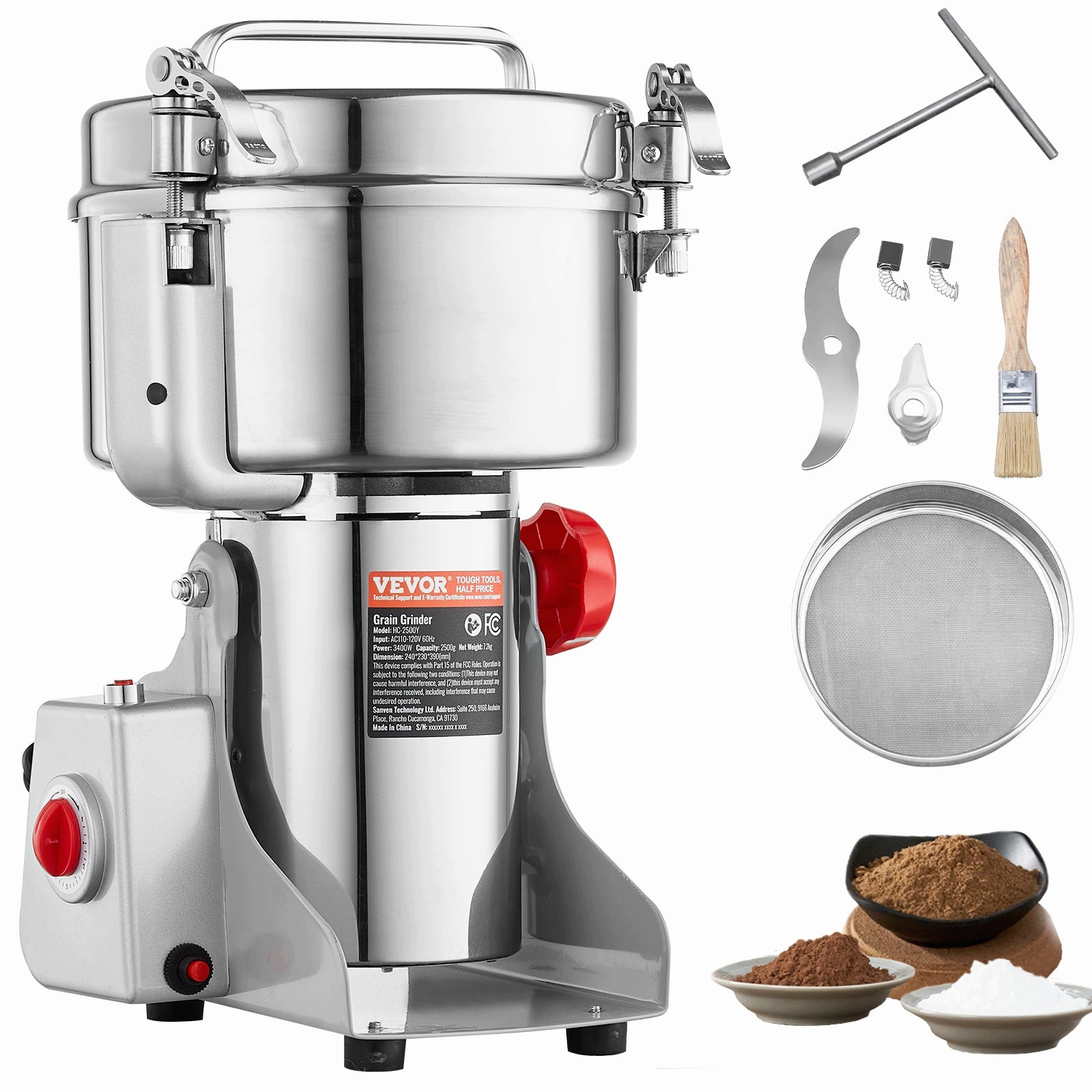 VEVOR Spice Grinder 3400W 2500G High Speed Grain Grinder Brand Vevor