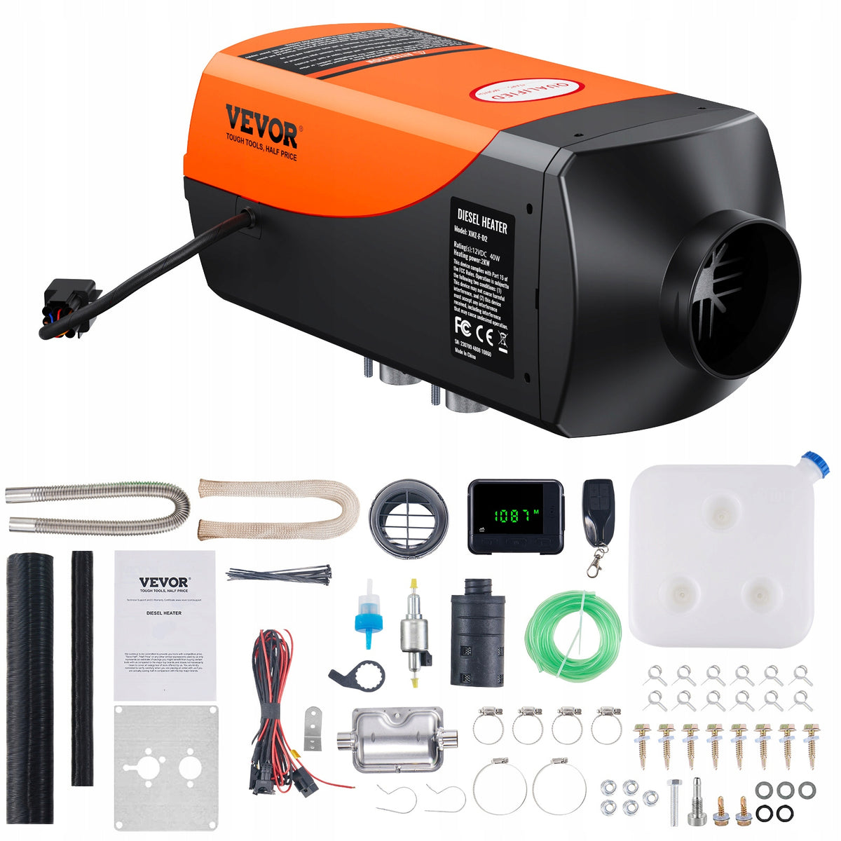 VEVOR Stop Heating Heater 2KW With LCD Display And Remote Control