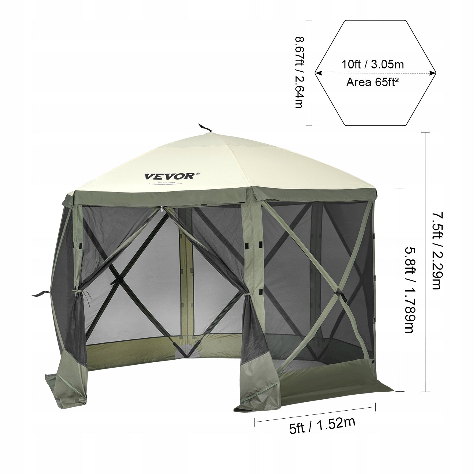 VEVOR Tent Pavilion 3,05x3,05M With 6-Sided Canopy For 6 People Manufacturer code ZPSLTJLS10X1
