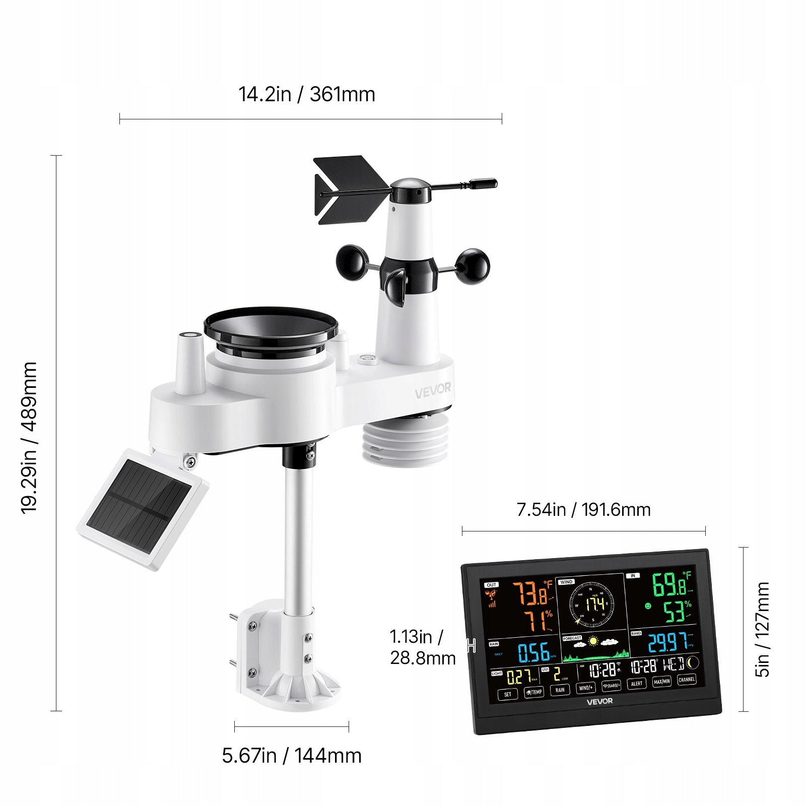 VEVOR Weather Station 7W 1 19,05CM VA Display With Wi-Fi And App EAN (GTIN) 197988894469