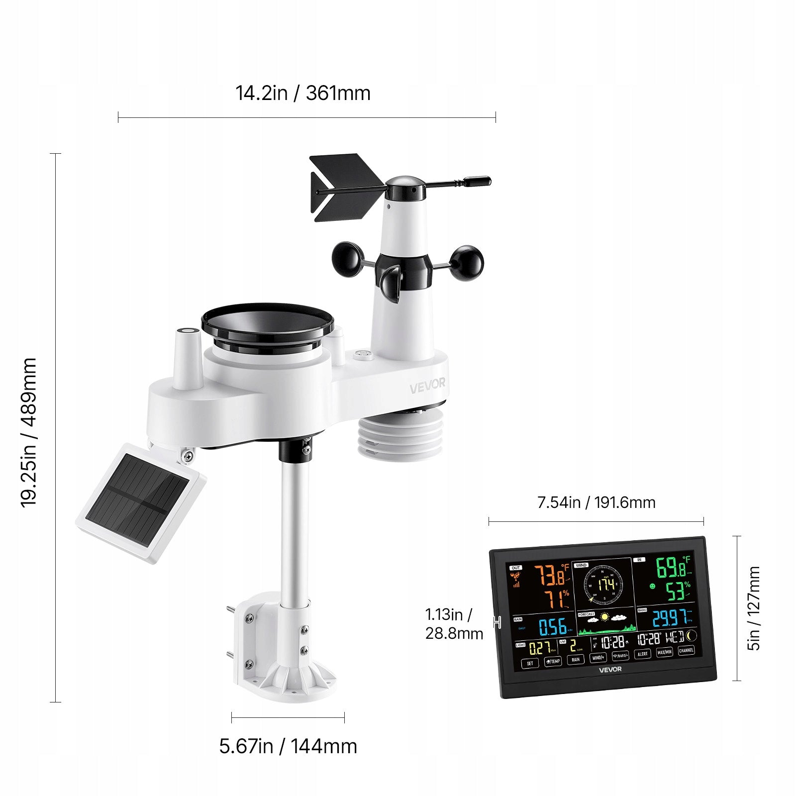 VEVOR Weather Station 7in1 Wireless With Sensor Display 7,5" IPX6 EAN (GTIN) 197988534686