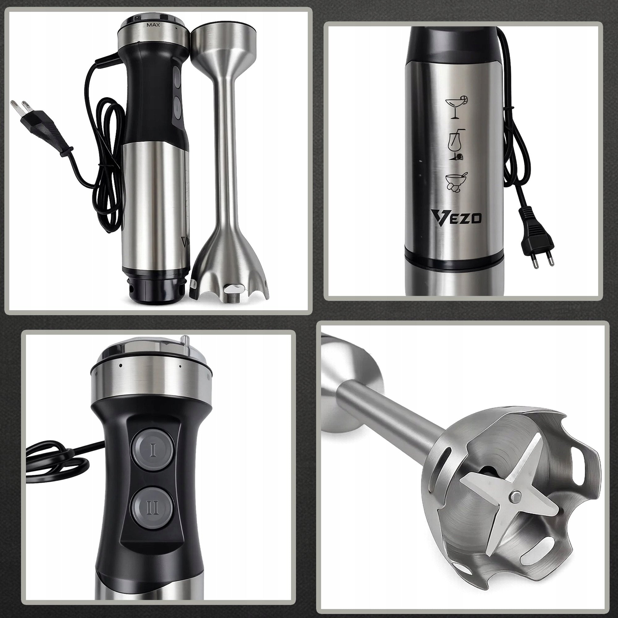 VEZO BLENDER HANDHELD MULTIFUNCTIONAL MIXER 1000W SHREDDER SET 5in1 Dominant color silver