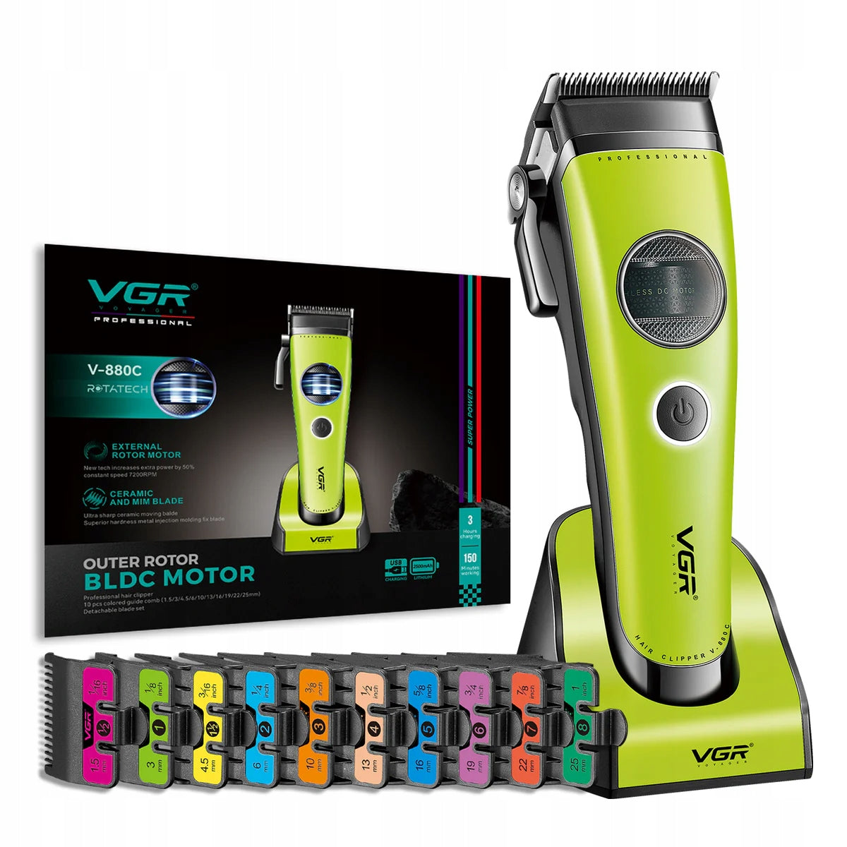 VGR V-880C Green ROTATECH Motor TOP BARBER
