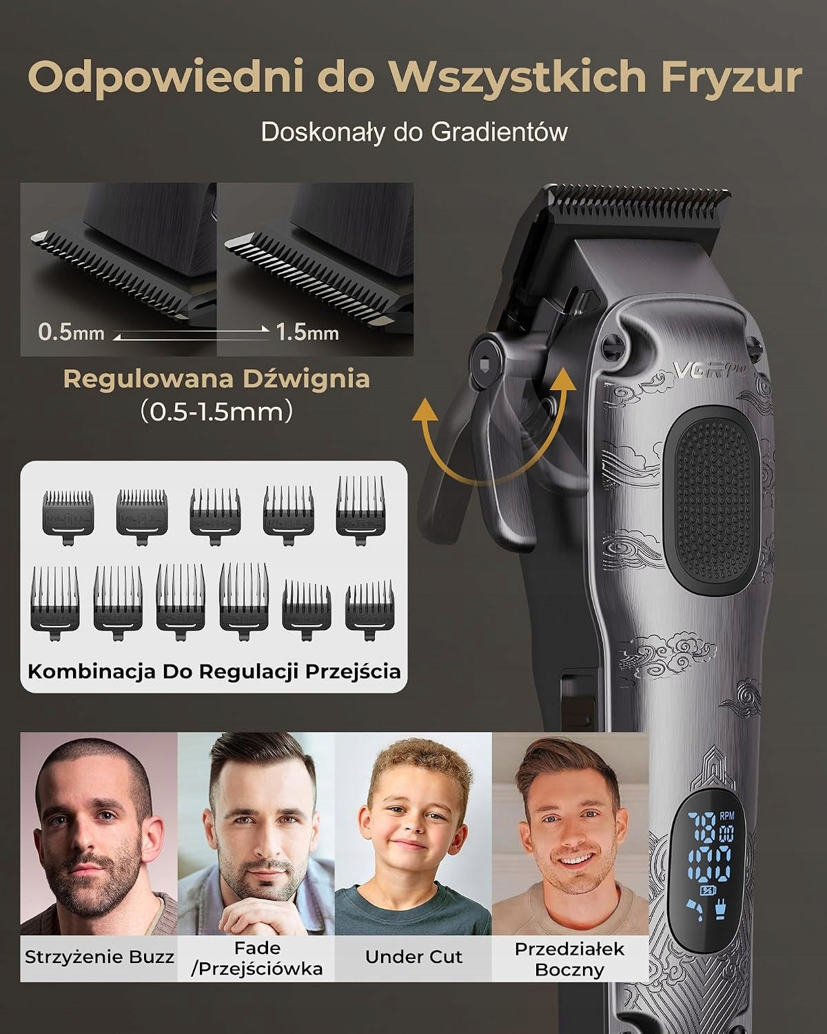 VGRPRO Set Hair Clipper for Men and Trimmer EVA Case Brand VGR