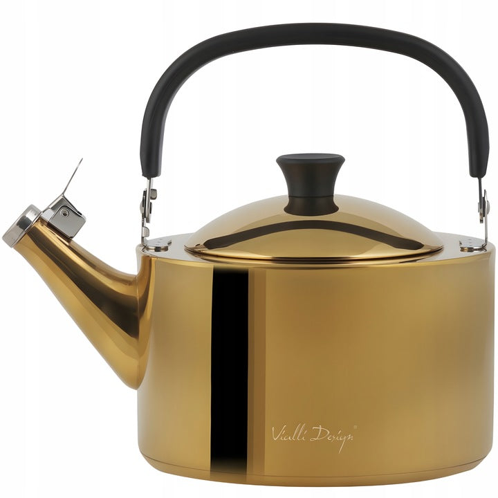 VIALLI DESIGN KETTLE WITH WHISTLE STEEL GOLD GLOSS INDUCTION 1,5 L