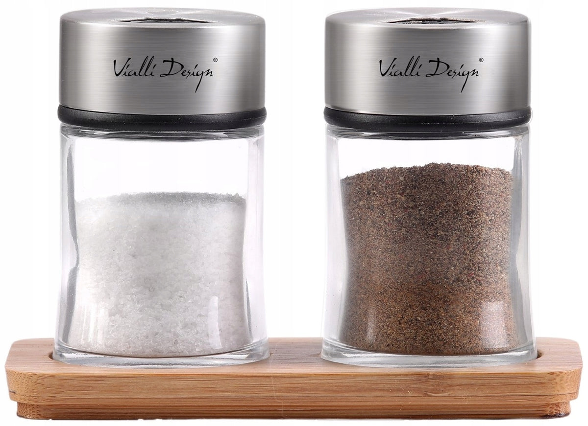 VIALLI SALT SHAKER PEPPER SHAKER SOHO SPICES ON A WOODEN STAND