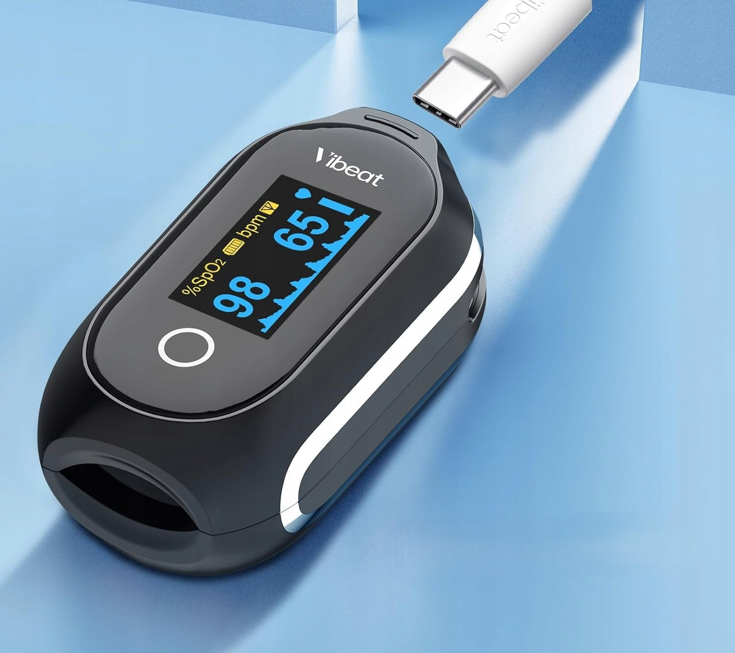 VIBET pulse oximeter on finger for sleep Bluetooth data recording long work Medical device no