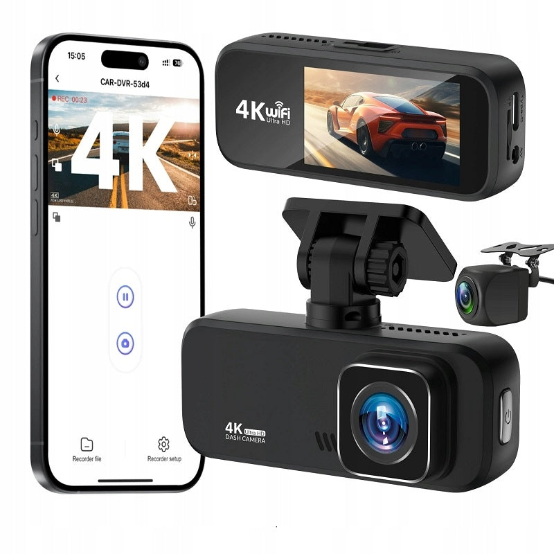 VIDEO RECORDER DASH CAM + 4K GPS WiFi HDR RECORDER PRO REAR Packaging status original