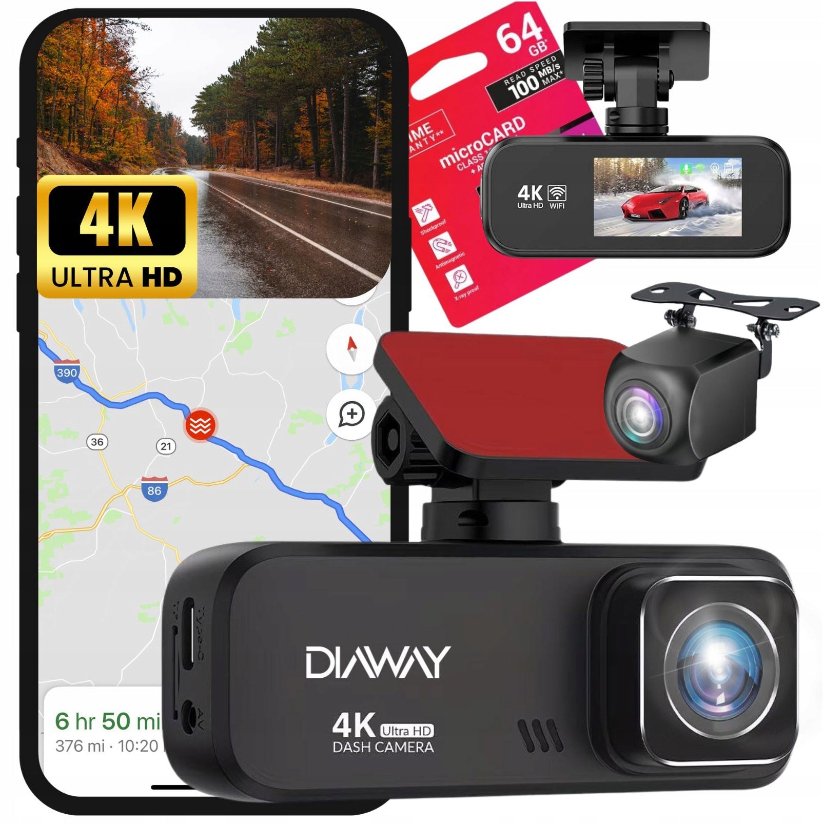 VIDEO RECORDER DASH CAM + 4K GPS WiFi HDR RECORDER PRO REAR