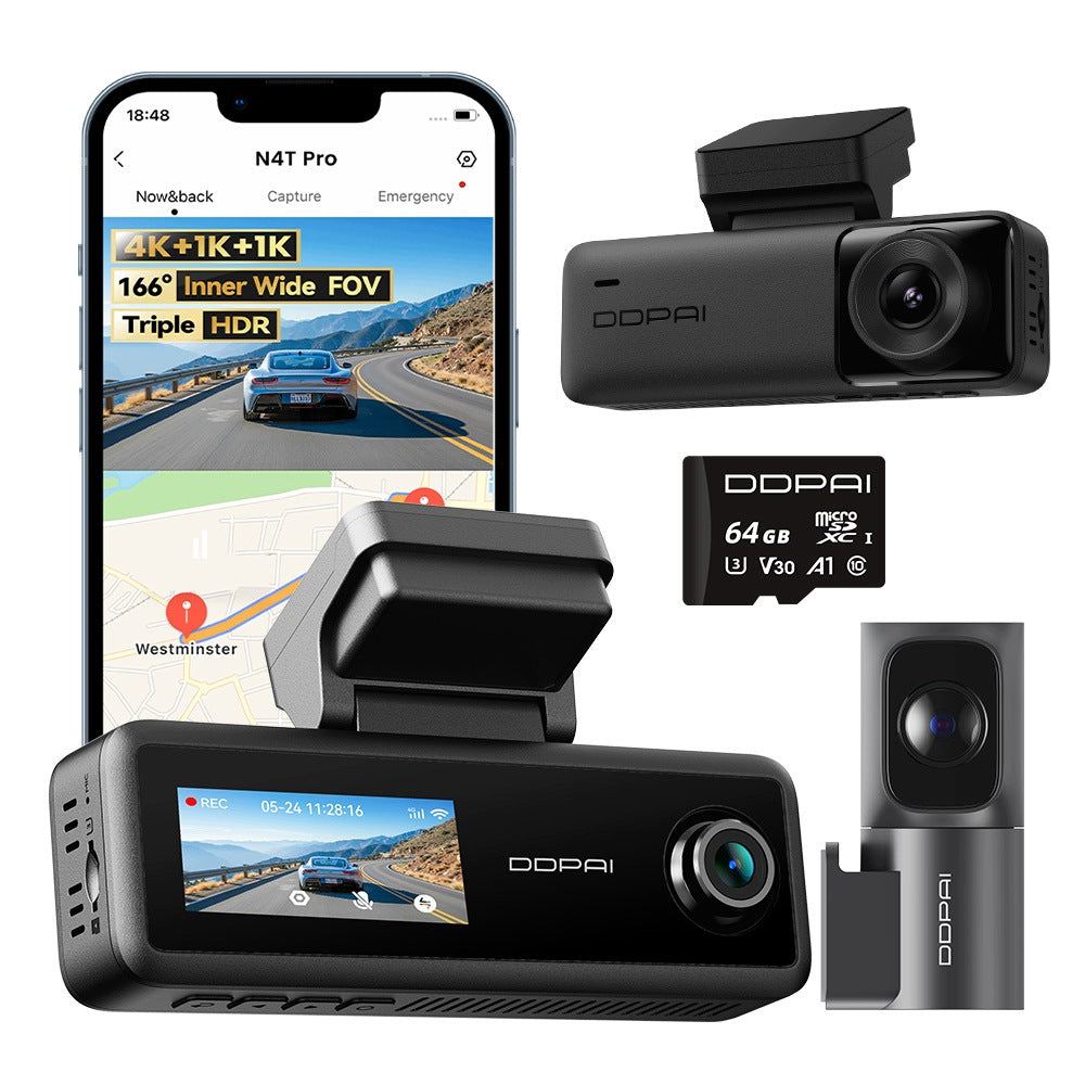 VIDEO RECORDER DDPAI N4T PRO DASH CAM 4K FRONT REAR INTERIOR 64GB