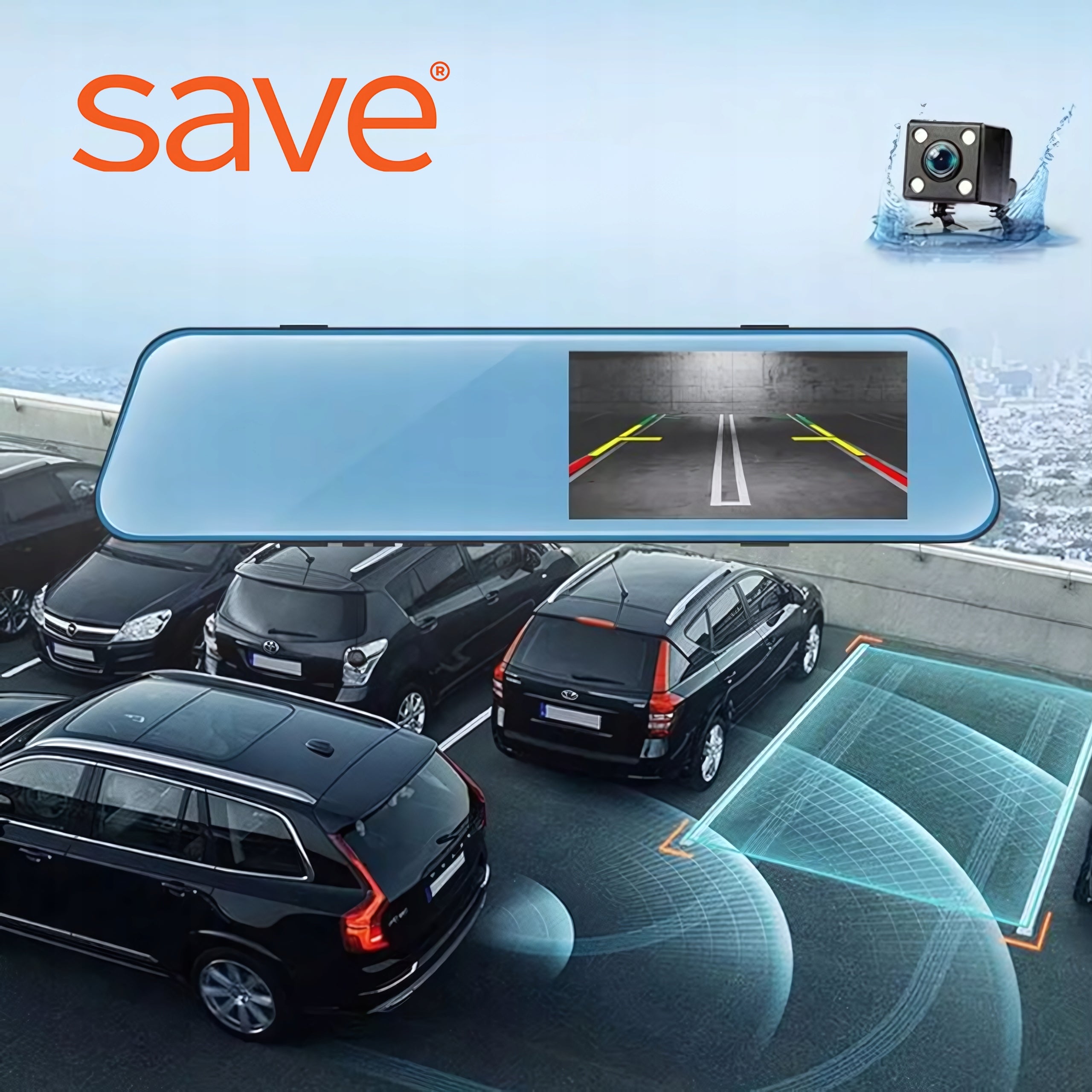 VIDEO RECORDER IN MIRROR CAR CAMERA REVERSING DRIVING RECORDER Model Wideorejestrator jazdy S-300 LUSTERKO