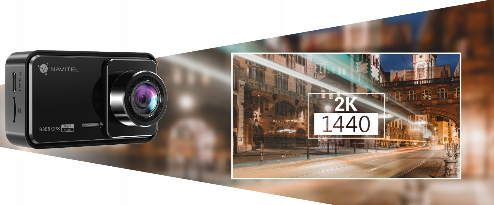VIDEO RECORDER NAVITEL R385 GPS 2K, front camera + Freebie Recording quality QHD (2560 x 1440)