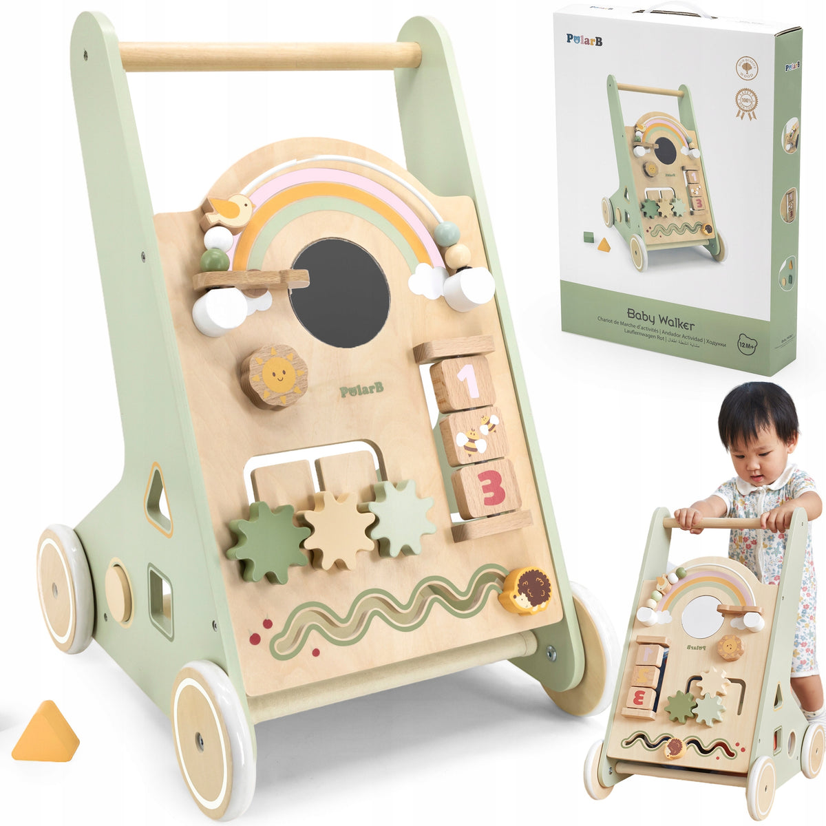 VIGA PolarB Wooden Pusher Walker Green Educational