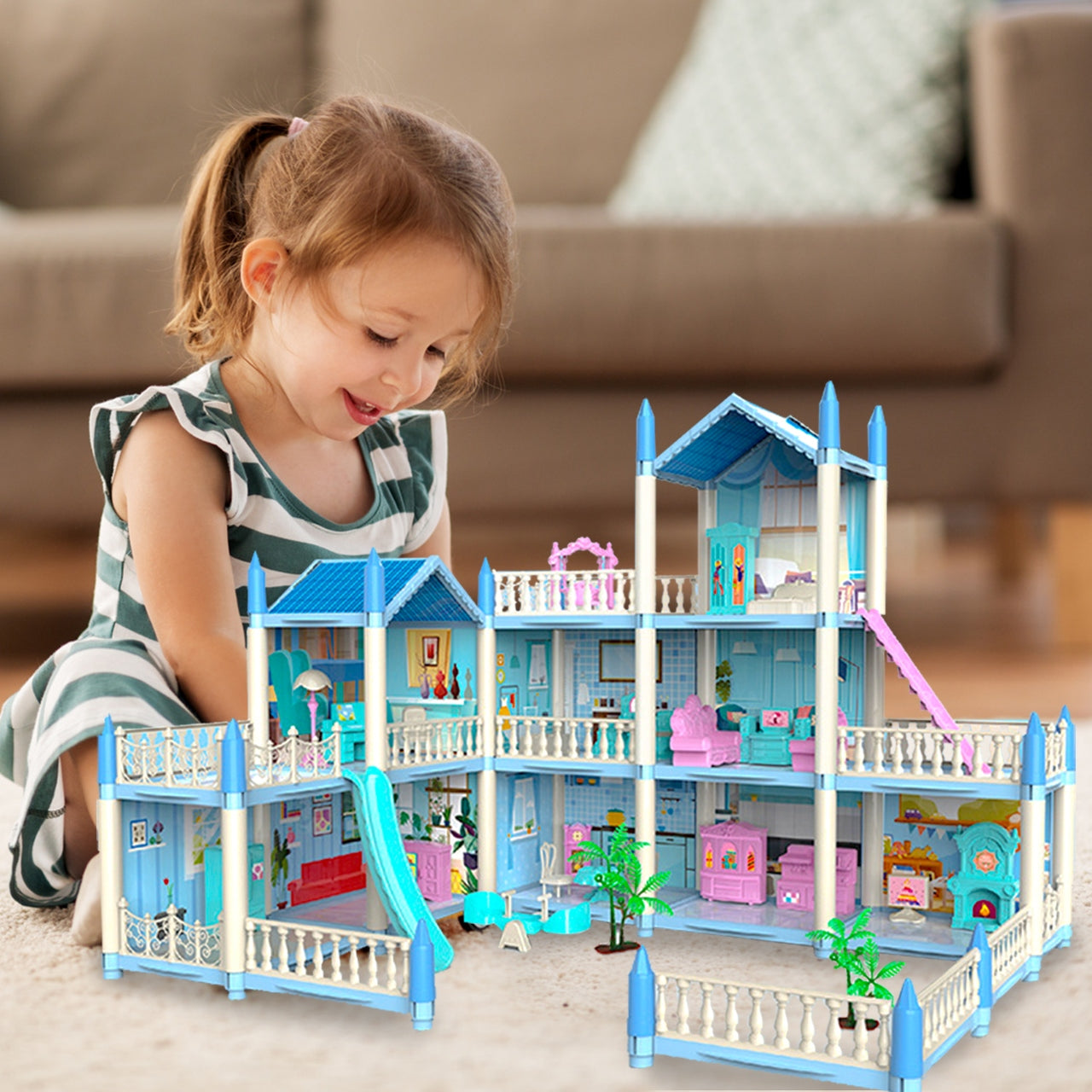 VILLA COTTAGE DOLLHOUSE SQUARE TOYS FURNITURE DOG SET XXL TERRACE Manufacturer code 110237