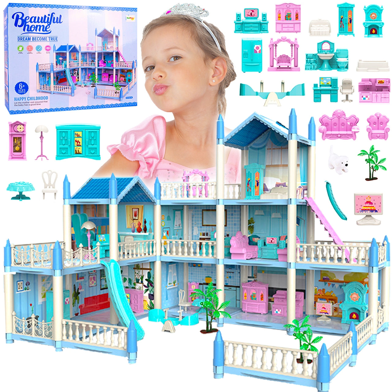 VILLA COTTAGE DOLLHOUSE SQUARE TOYS FURNITURE DOG SET XXL TERRACE