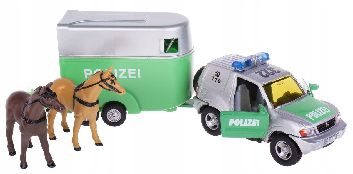 VOLKSWAGEN T6.1 2019 POLICE WITH HORSE TRAILER 26CM + 2 HORSES KIDS GLOBE Manufacturer code HXCL002