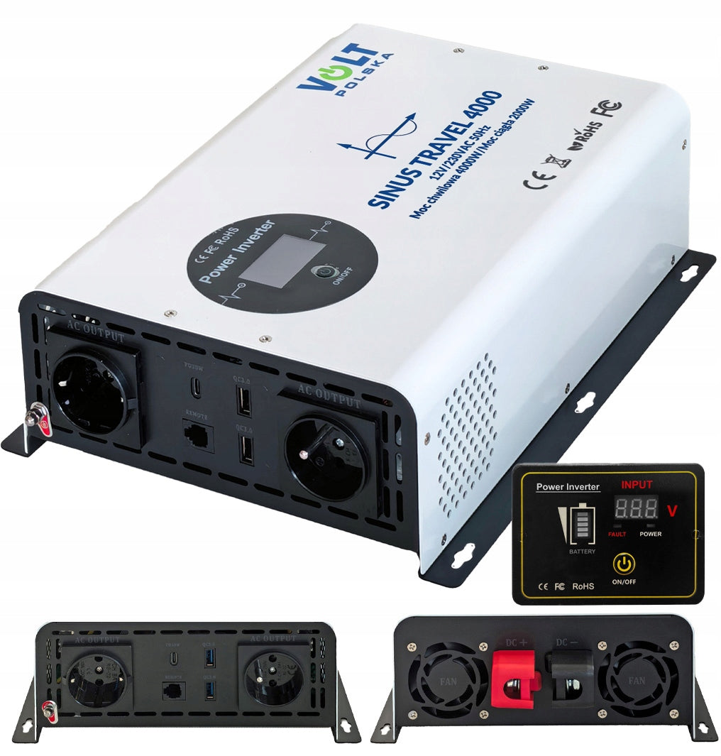 VOLTAGE CONVERTER VOLT POLSKA SINE TRAVEL 4000 LCD 12V/230V + REMOTE CONTROL