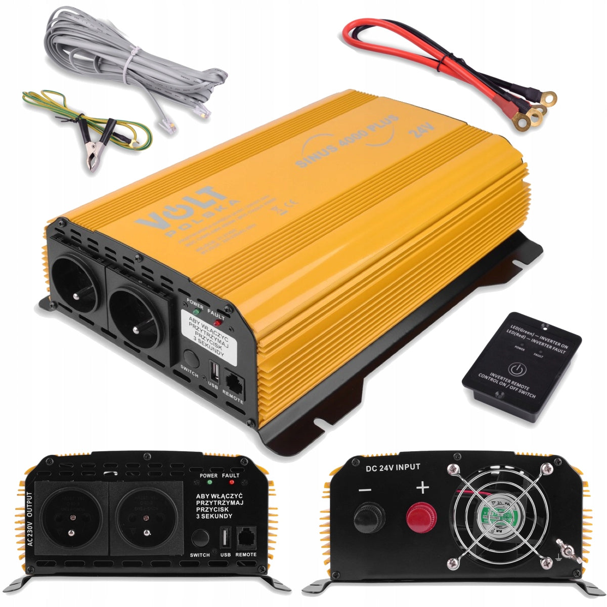 VOLTAGE CONVERTER VOLT SINE PLUS 24V 230V 4000W + REMOTE CONTROL