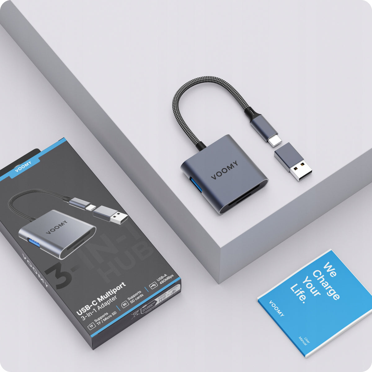 VOOMY Connect H10 – 3-in-1 SD Card Reader (SD/microSD) + USB-A 2.0 480Mbps Manufacturer code 8720153813181