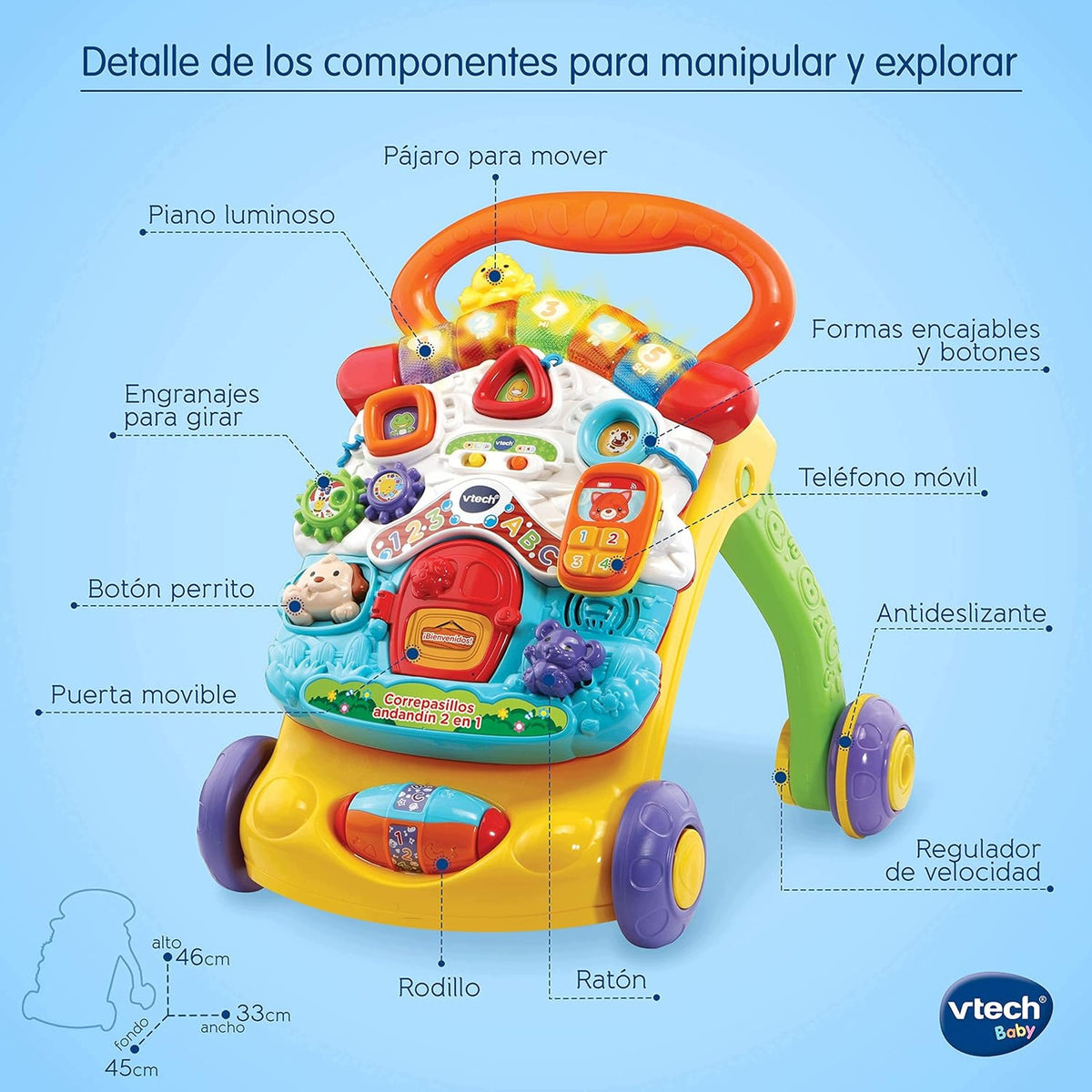 VTECH Baby Walker Pusher Educational Music Toy 2in1 80-505622 Brand VTech