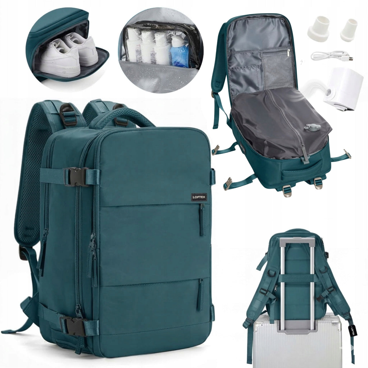Vacuum Airplane Backpack with USB Pump 40x25x20 Wizzair Ryanair Green Packaging status original