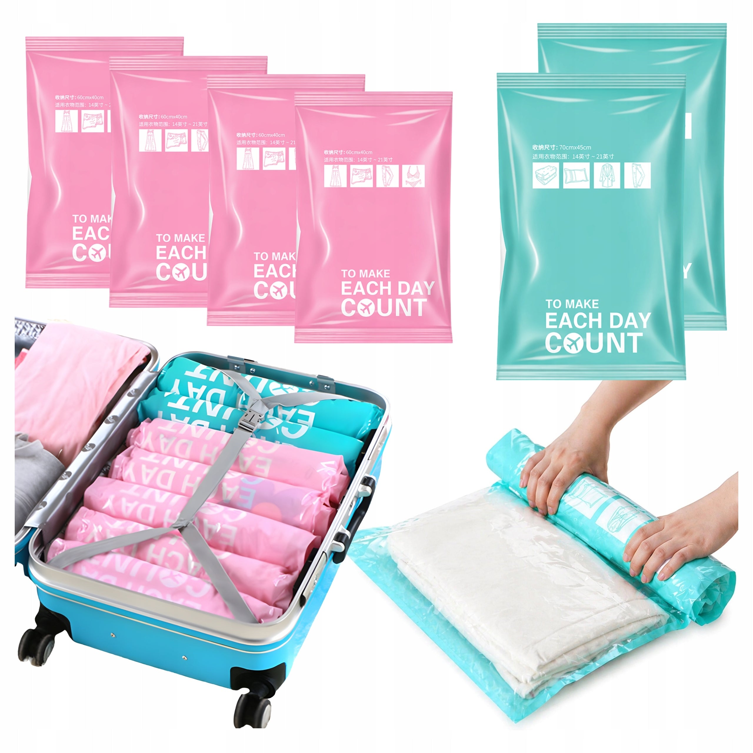 Vacuum Bags For Clothes Packing Without VACUUM CLEANER Travel Airplane x 6