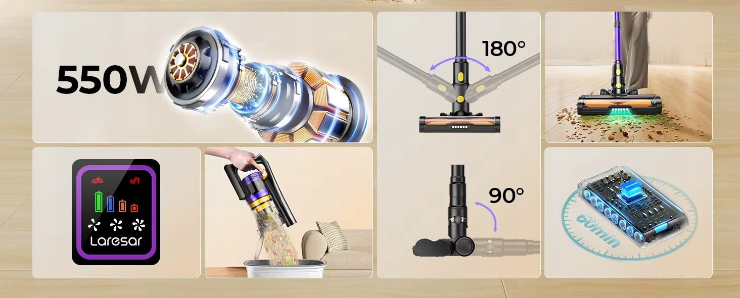 Vacuum Cleaner LARESAR X11 Vertical Wireless 550W 55Kpa 60min HEPA Filter x3 Model X11