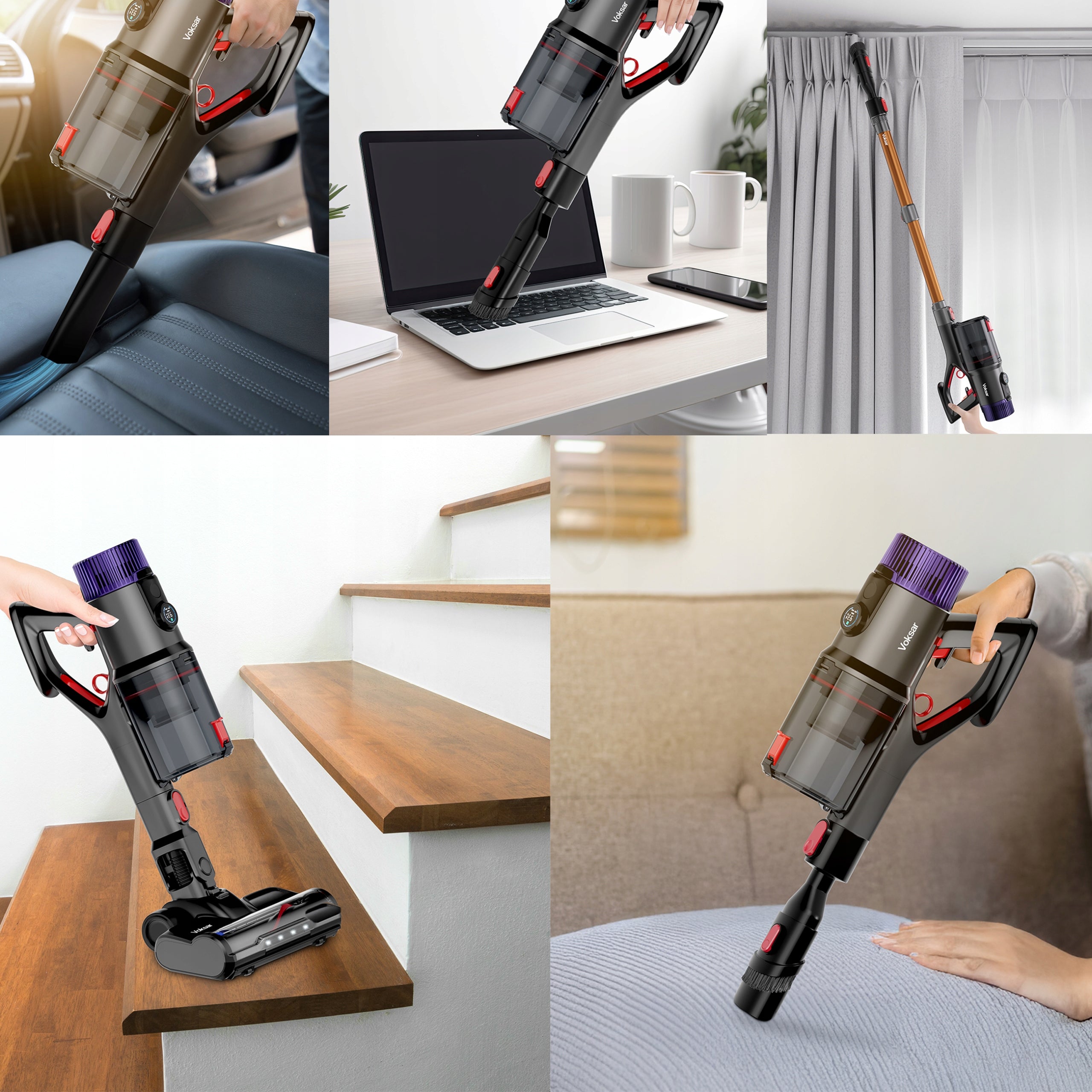 Vacuum Cleaner Wireless Vertical Handheld VOKSAR V11 5in1 LED 600W POWERFUL HEPA Model V11