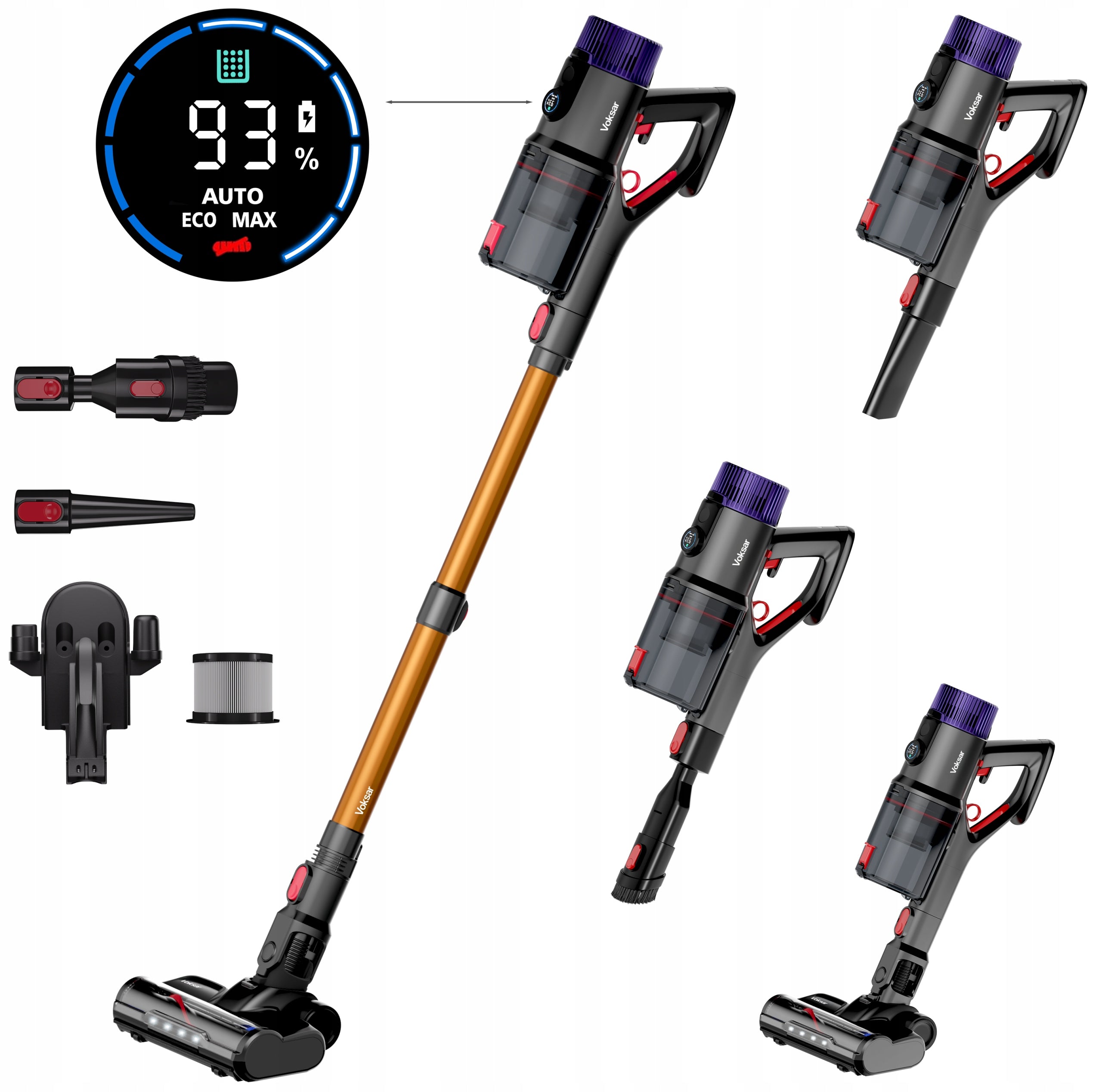Vacuum Cleaner Wireless Vertical Handheld VOKSAR V11 5in1 LED 600W POWERFUL HEPA