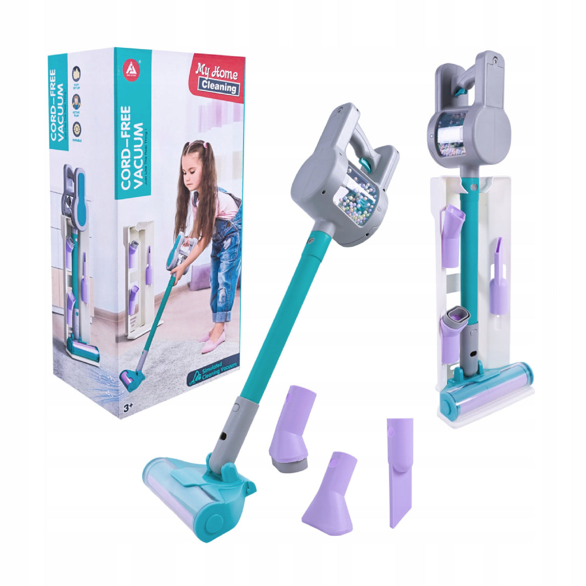 Vacuum Cleaner for Kids Vertical + Station Cleaning Kit 3 Suction Cups Sounds