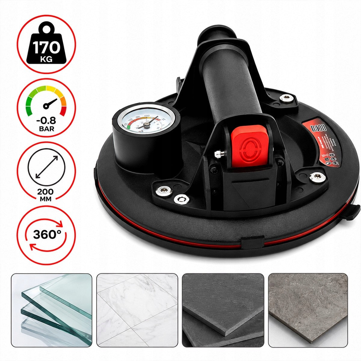 Vacuum Suction Cup 200mm Pressure Gauge 170kg DIAMANTO for Gres Szyb Brand Diamanto