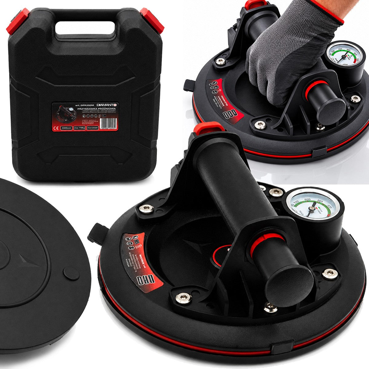 Vacuum Suction Cup 200mm Pressure Gauge 170kg DIAMANTO for Gres Szyb