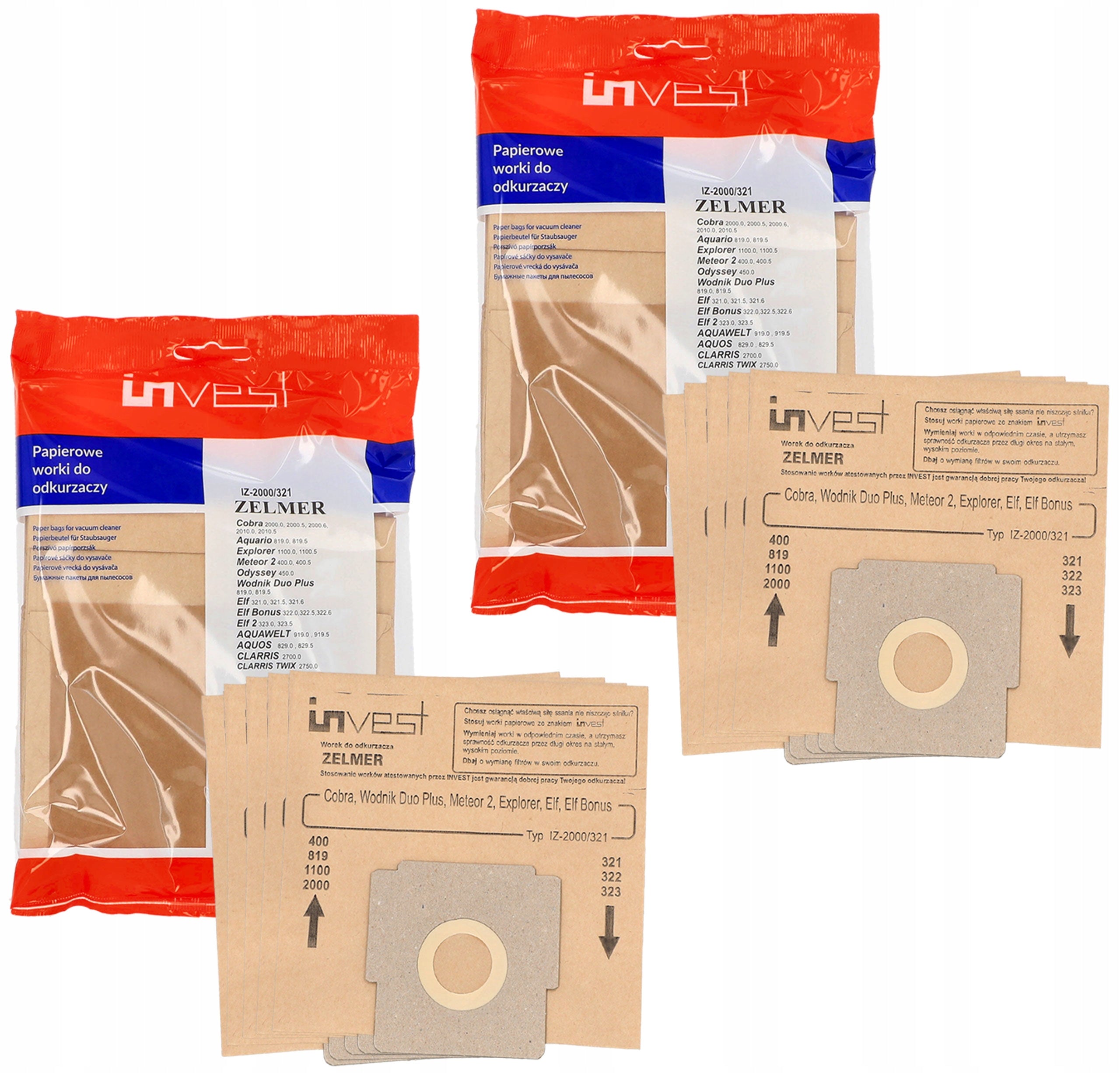 Vacuum cleaner bag Zelmer Elf, Odyssey450, Cobra, Meteor2, Aquarius 10 pcs. Manufacturer code IZ-2000/321 x2