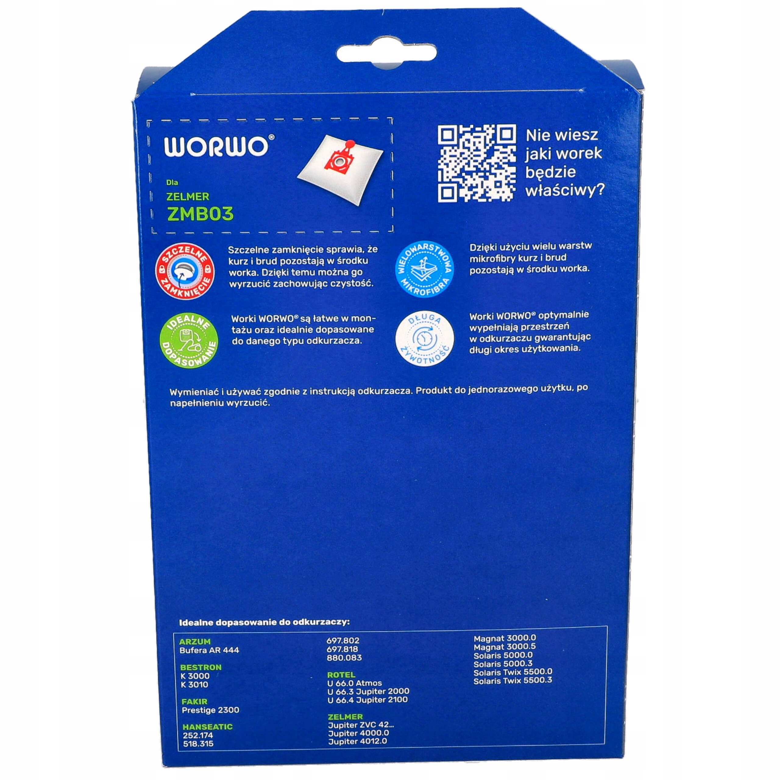 Vacuum cleaner bags Zelmer Jupiter ZVC425HT ZVC427HT 4000 2100W 12 pcs Manufacturer Worwo