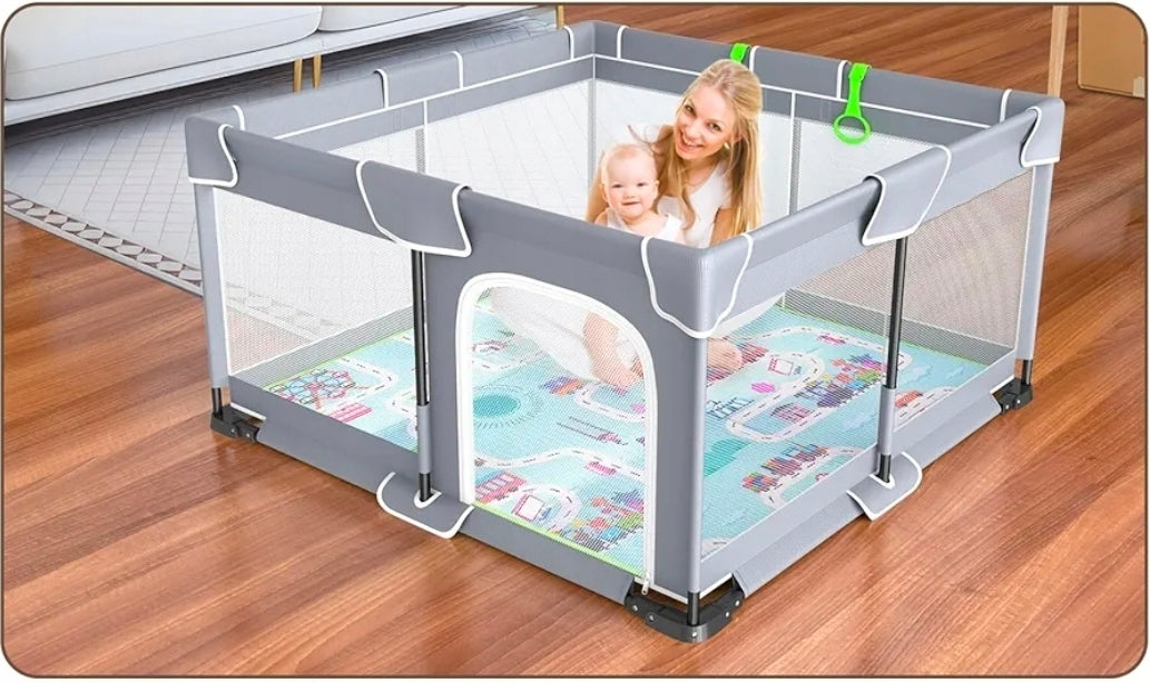 Vancle Playpen, Baby Playpen with Mat 127x127 cm Folding Grey Manufacturer code HJH-92582