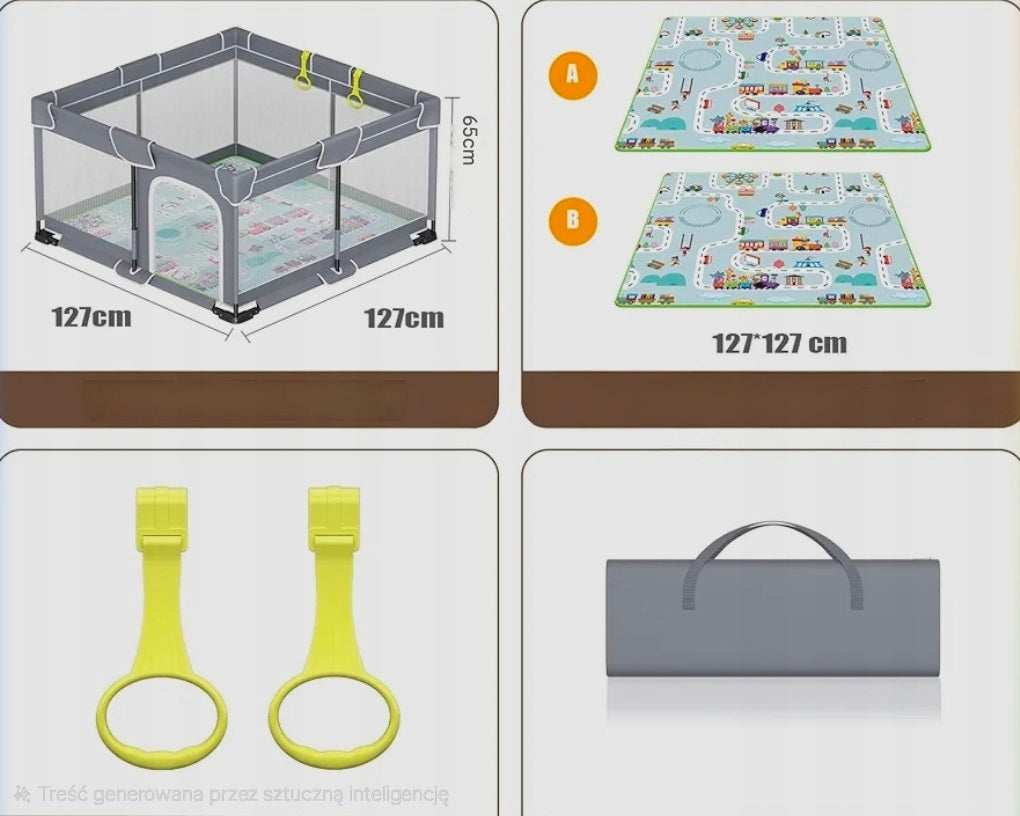 Vancle Playpen, Baby Playpen with Mat 127x127 cm Folding Grey Packaging status original