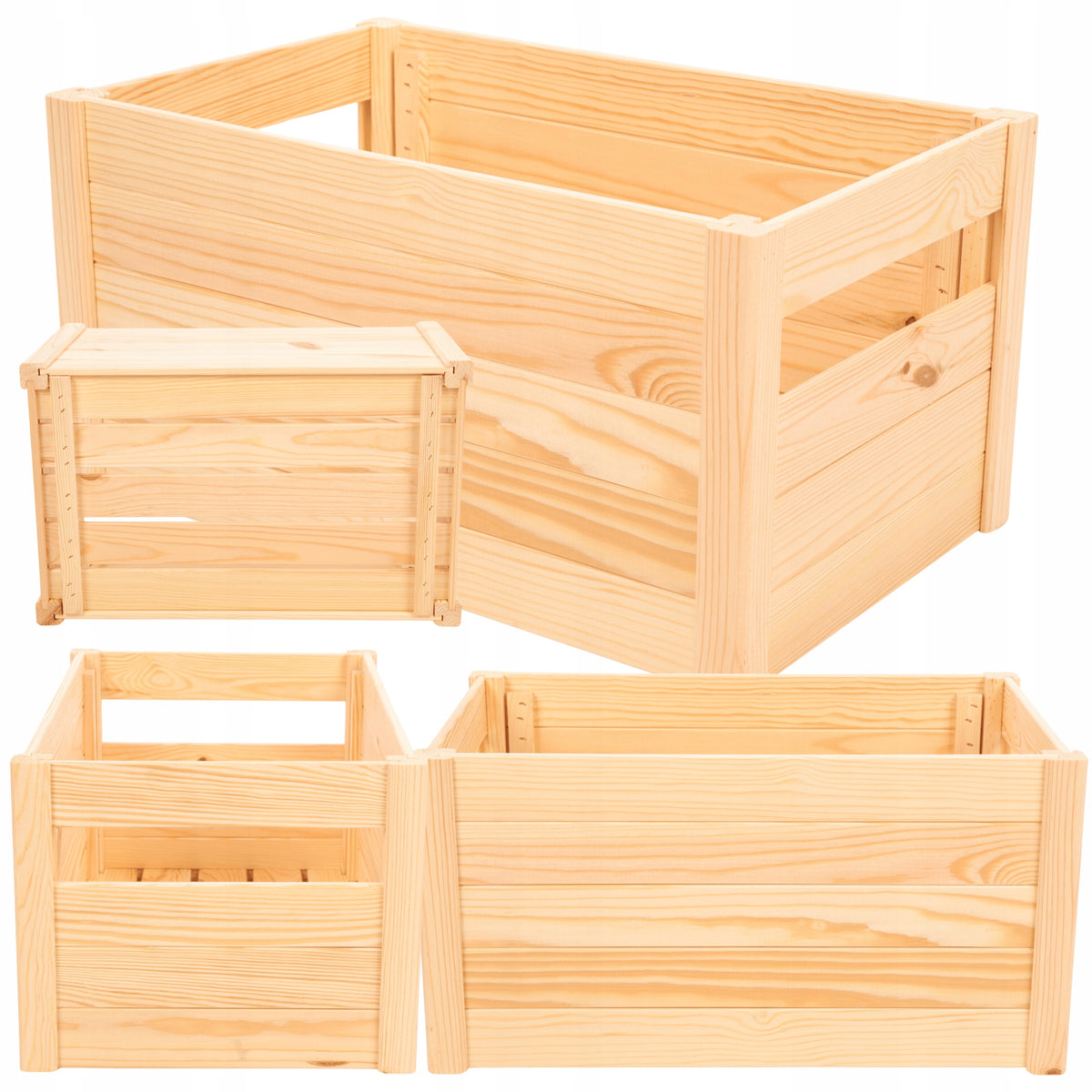 Vegetable box fruit boxes WOODEN BOTTOM 46x30 cm FULL SIDE ECO